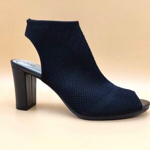 Impo Black Knit Open Peep-Toe Block Heel Sandal
